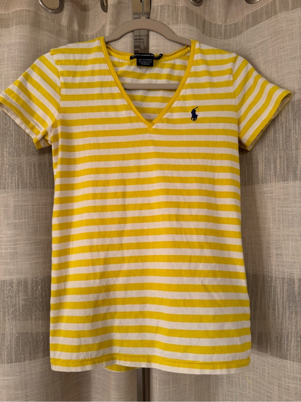 Polo Ralph Lauren Yellow & White Striped V-Neck Tee